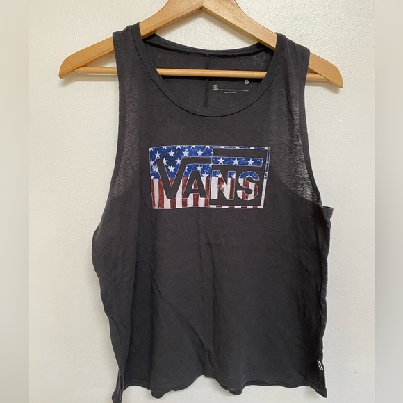 Vans Tops - Vans American Flag Sheer Dark Grey Racer Tank Top Size XL